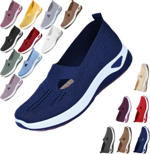 Orthopedic Slip-On Sneakers for Women– Wide Width, Breathable, Lightweight, Arch Support, Non-Slip Walking Shoes, Nurse Shoes Arch Support Sneakers