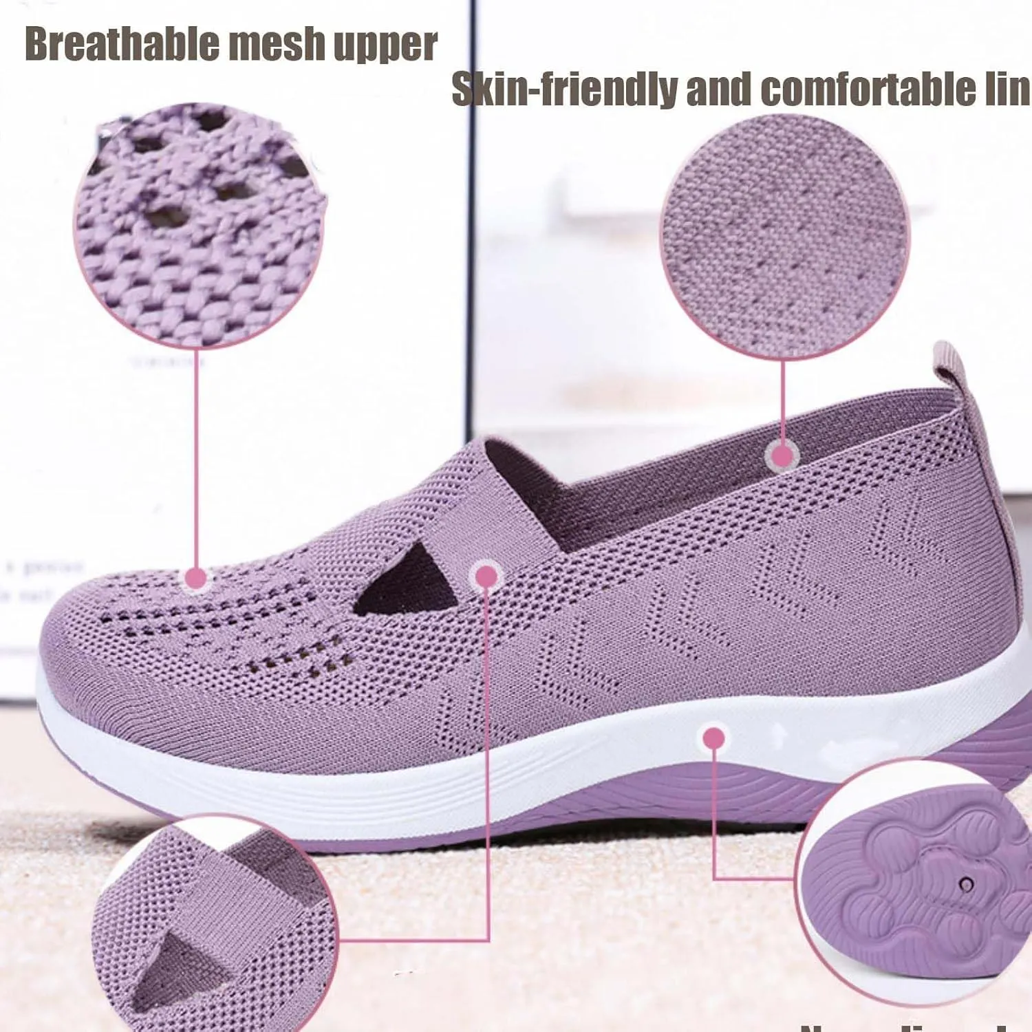 Orthopedic Slip-On Sneakers for Women– Wide Width, Breathable, Lightweight, Arch Support, Non-Slip Walking Shoes, Nurse Shoes Arch Support Sneakers