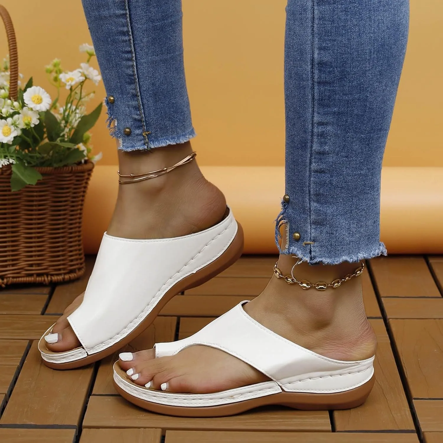 Orthopedic Wedge Sandals for Women Comfortable Dressy Summer Casual Walking Wedges Platform Beach Flip Flops Shoes Slides 2025 Arch Support Flat Open Toe Non-Slip Dress Shoes
