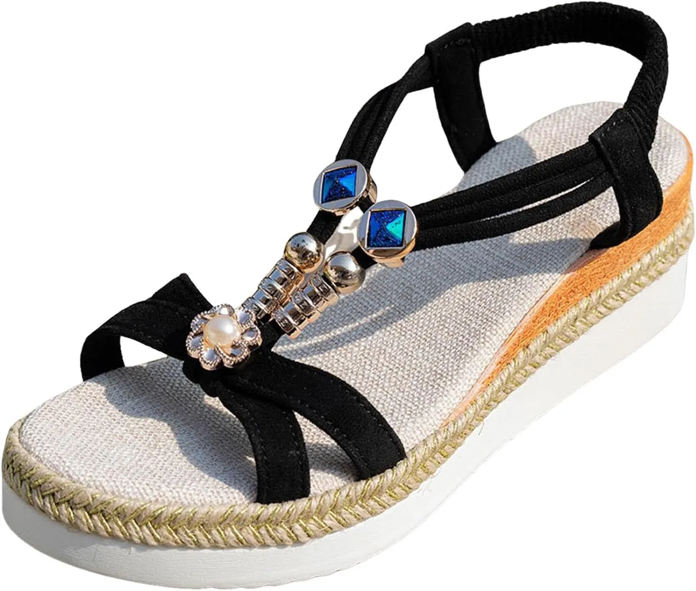 Orthopedic Wedge Sandals for Women Summer Dressy,Comfort Walking Non Slip Beach Ankle Elastic Bohemian Woven Sandals