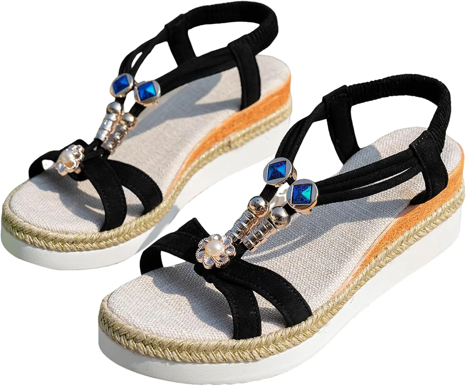 Orthopedic Wedge Sandals for Women Summer Dressy,Comfort Walking Non Slip Beach Ankle Elastic Bohemian Woven Sandals