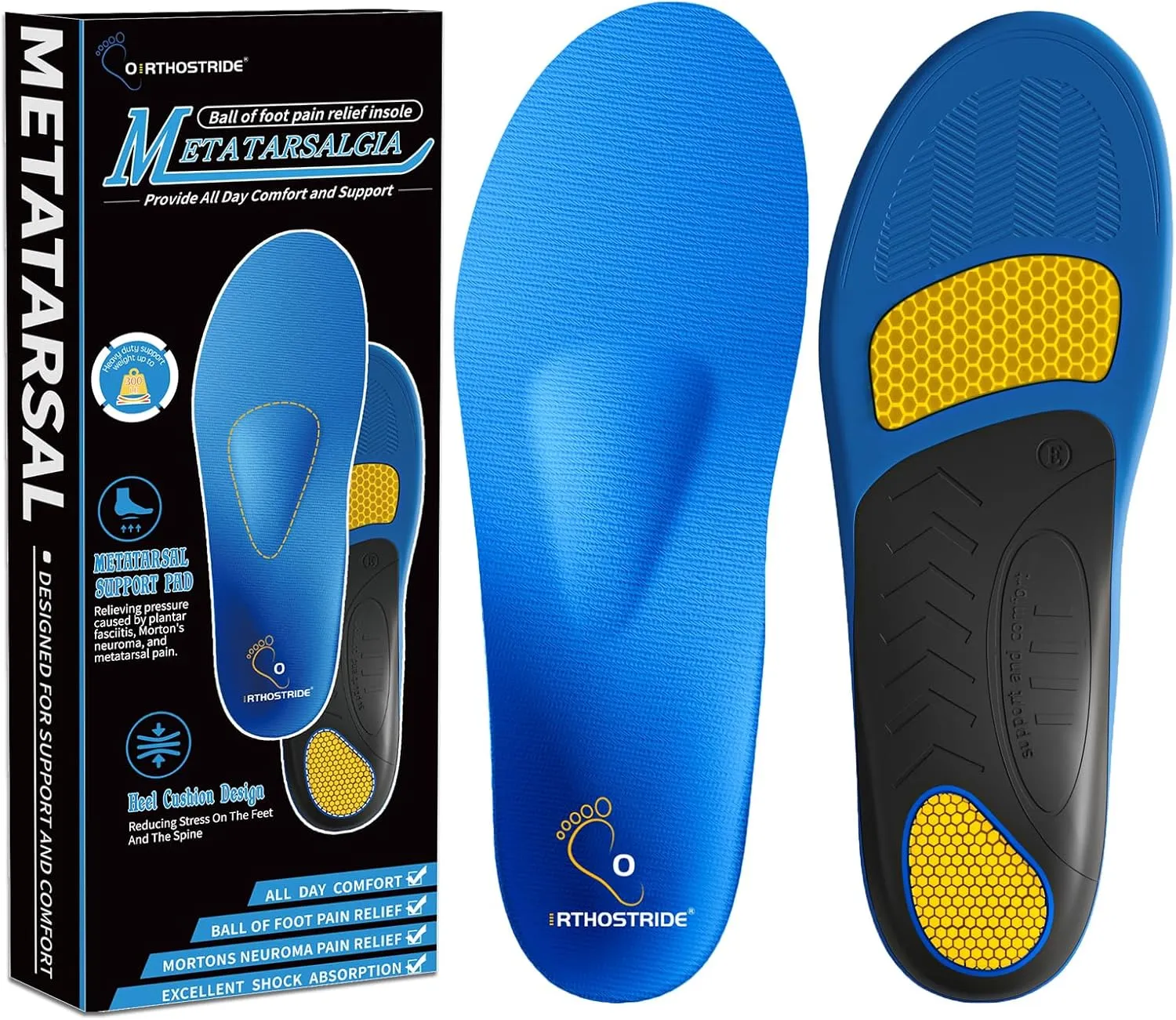 Orthotic Insoles with Metatarsal Pads, Plantar Fasciitis Arch Support Inserts for Metatarsalgia, Morton's Neuroma, Ball of Foot Pain Relief, Man Women Insoles for Standing All Day-D