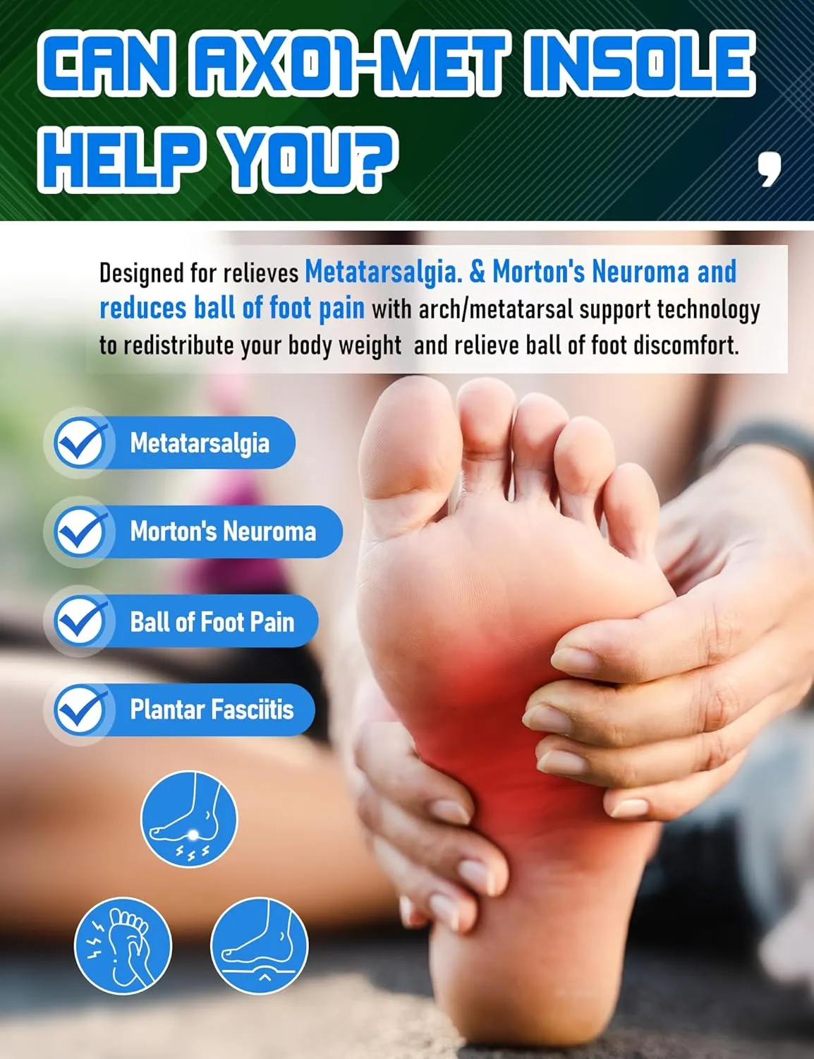 Orthotic Insoles with Metatarsal Pads, Plantar Fasciitis Arch Support Inserts for Metatarsalgia, Morton's Neuroma, Ball of Foot Pain Relief, Man Women Insoles for Standing All Day-D