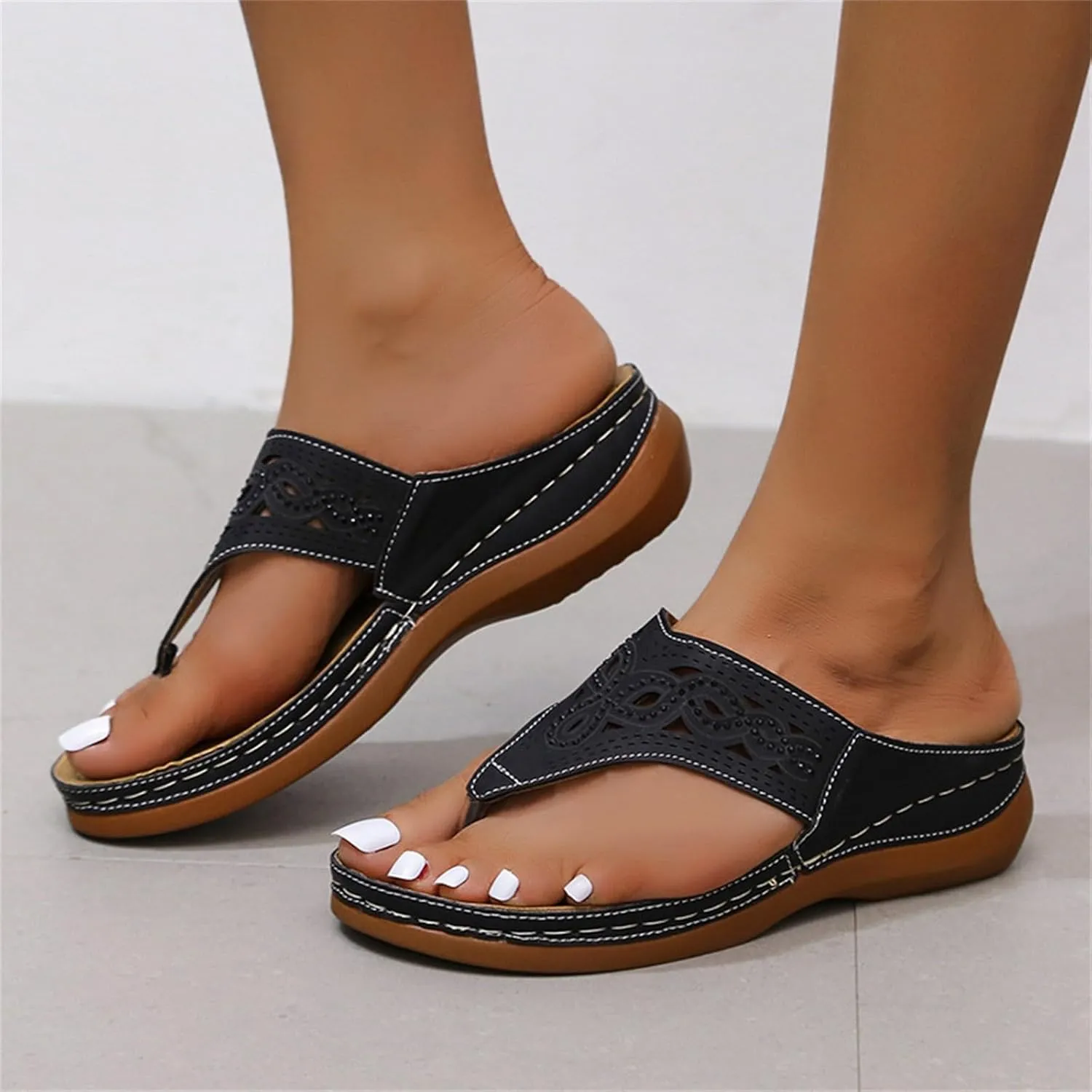Orthotic Sandals for Women 2025 Slippers Orthopedic Womens Fashion Orthotic Flip Flops Yoga Mat Slides Comfort Plantar Fasciitis Arch Support Slip on Flat Sandals Ladies Soft Cushion
