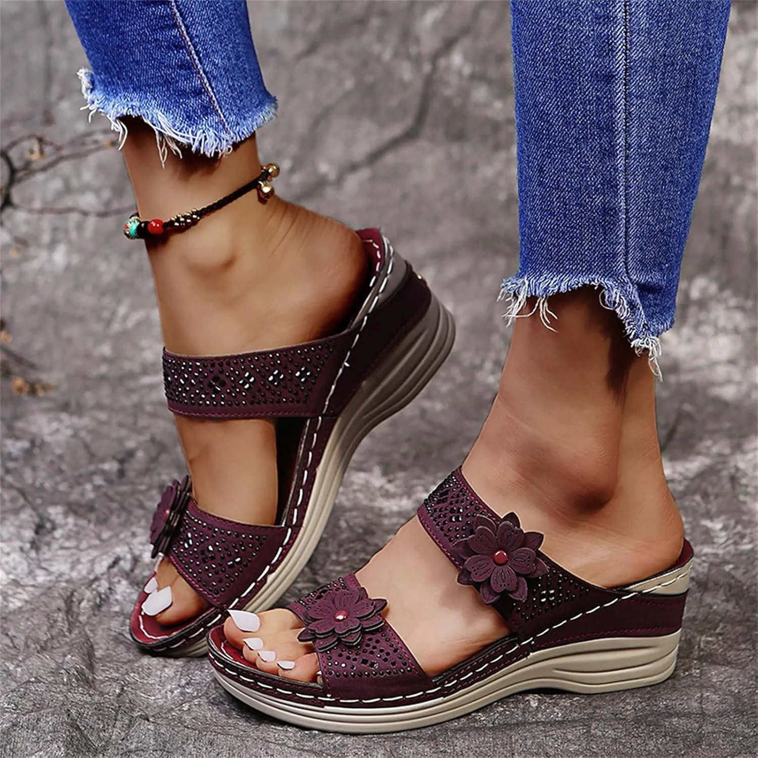 Orthotic Sandals for Women Wide Flip Flops Beach Non Slip Wide Width Wedge Sandal Plus Size Arch Support Women Comfort Orthopedic Knit Flip Flop Shoe Sandalias Ortopedicas De Mujer