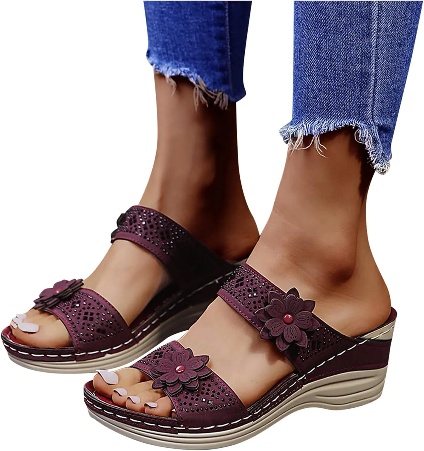 Orthotic Sandals for Women Wide Flip Flops Beach Non Slip Wide Width Wedge Sandal Plus Size Arch Support Women Comfort Orthopedic Knit Flip Flop Shoe Sandalias Ortopedicas De Mujer
