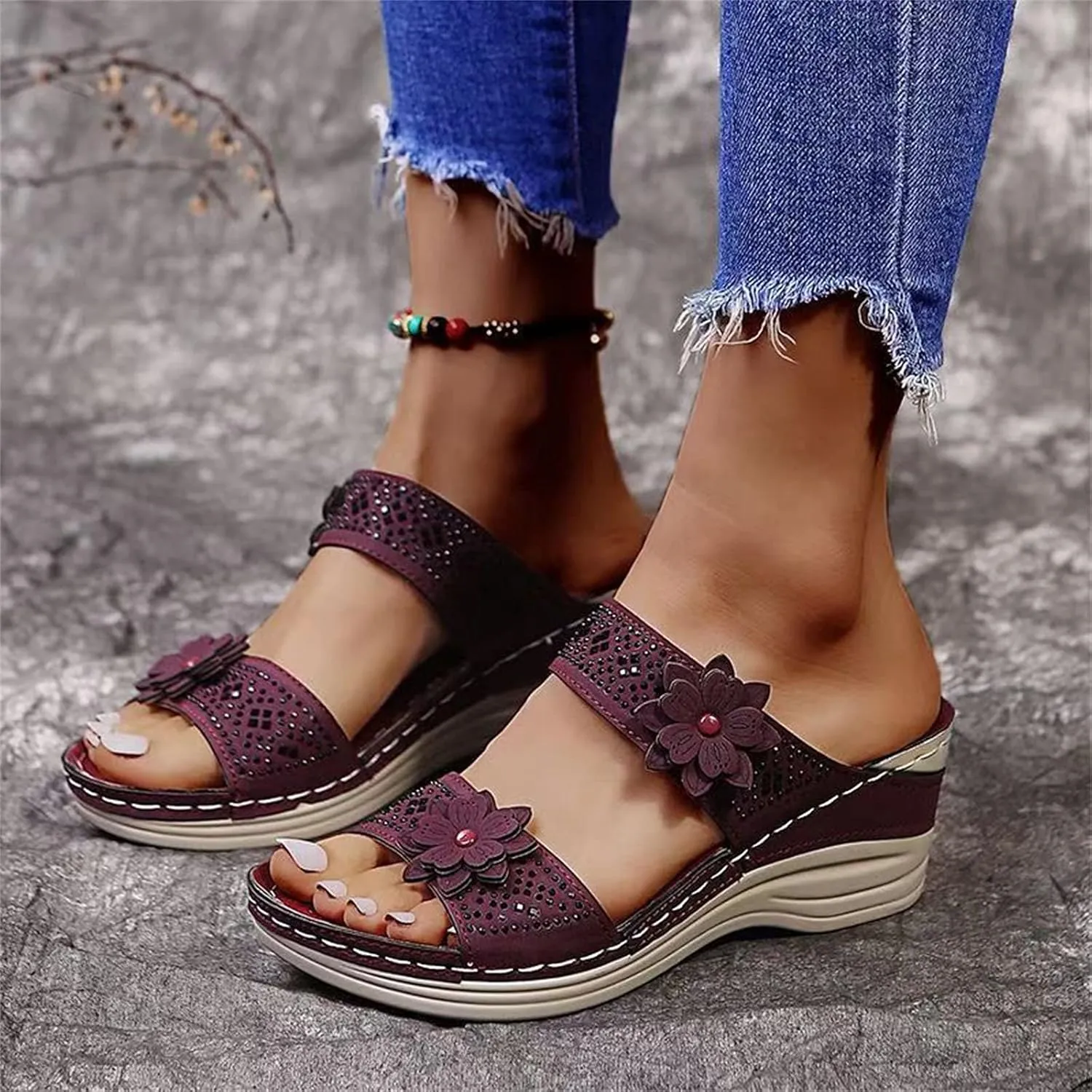 Orthotic Sandals for Women Wide Flip Flops Beach Non Slip Wide Width Wedge Sandal Plus Size Arch Support Women Comfort Orthopedic Knit Flip Flop Shoe Sandalias Ortopedicas De Mujer