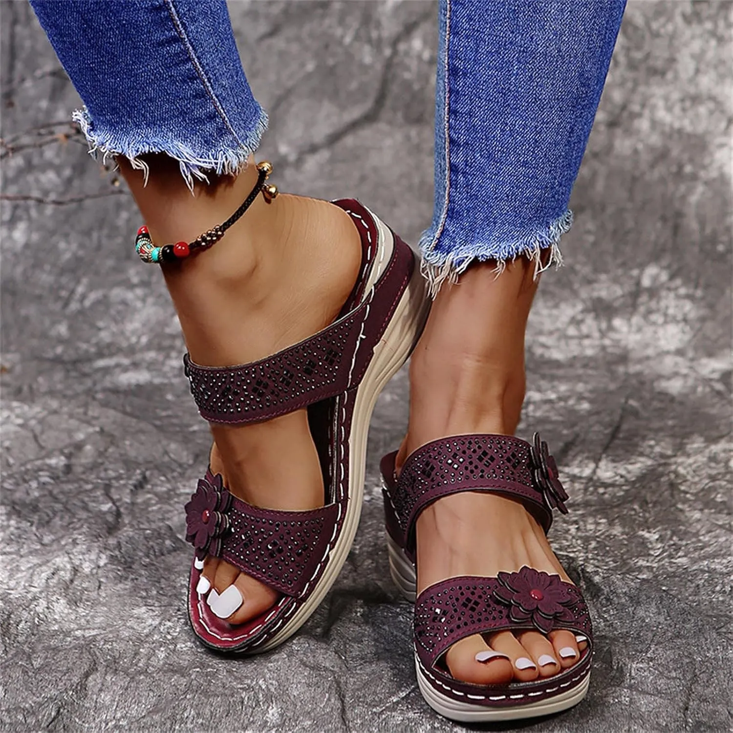 Orthotic Sandals for Women Wide Flip Flops Beach Non Slip Wide Width Wedge Sandal Plus Size Arch Support Women Comfort Orthopedic Knit Flip Flop Shoe Sandalias Ortopedicas De Mujer
