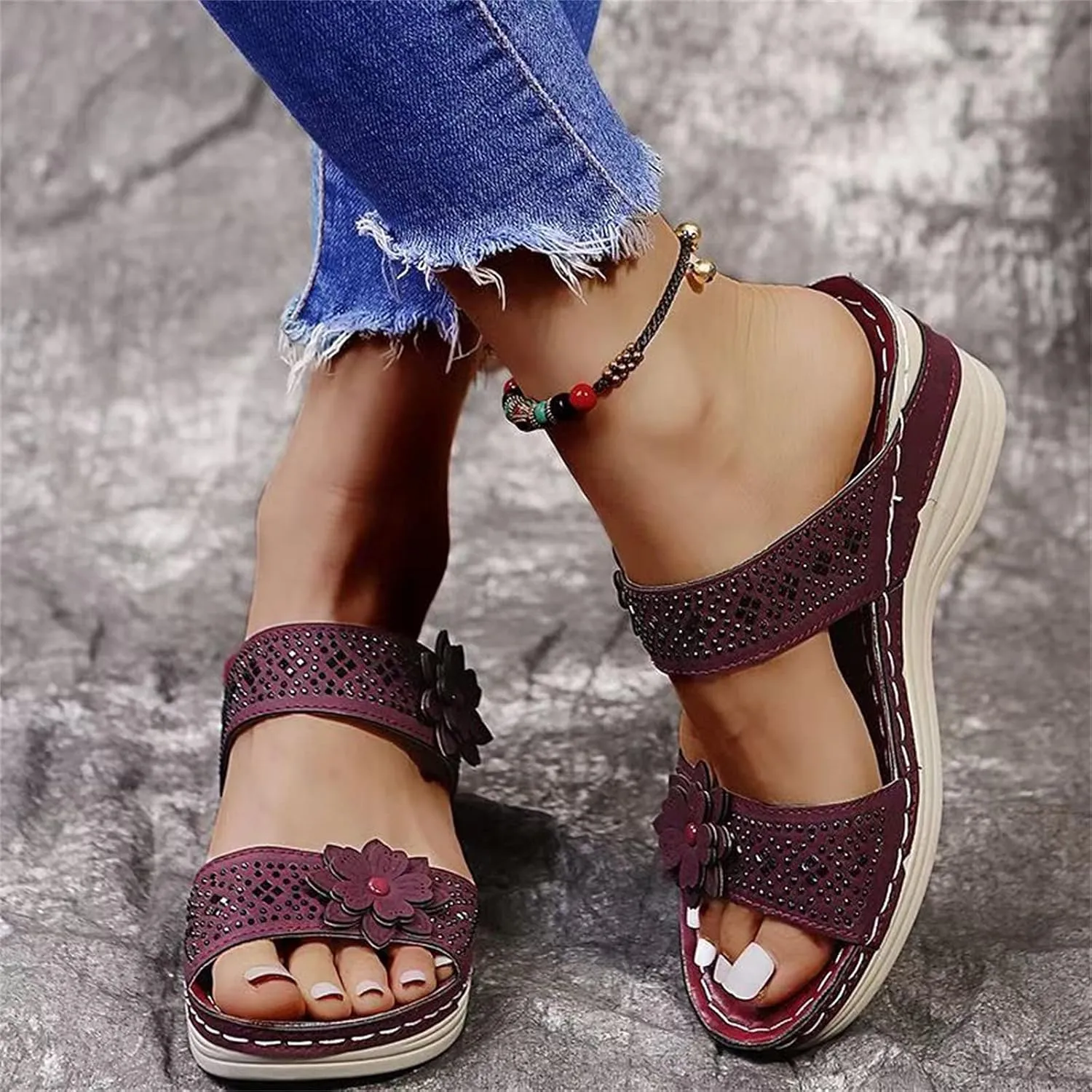 Orthotic Sandals for Women Wide Flip Flops Beach Non Slip Wide Width Wedge Sandal Plus Size Arch Support Women Comfort Orthopedic Knit Flip Flop Shoe Sandalias Ortopedicas De Mujer
