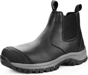 OUXX Steel Toe Chelsea Work Boots for Men – Slip-On Safety Boot, Waterproof Leather, Slip-Resistant Sole, Kevlar Puncture-Proof Midsole, ASTM F2413-18 EH Rated