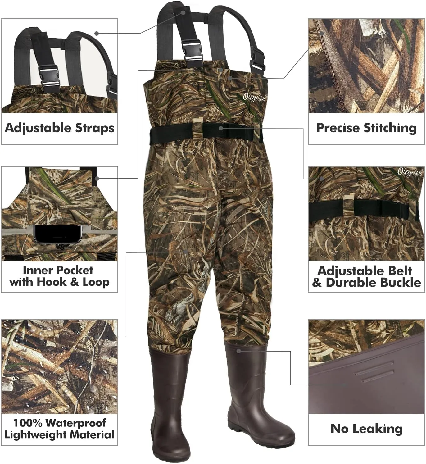 OXYVAN Chest Waders with Boots for Men & Women, Nylon/PVC Lightweight Fishing Wader with Boots Hanger