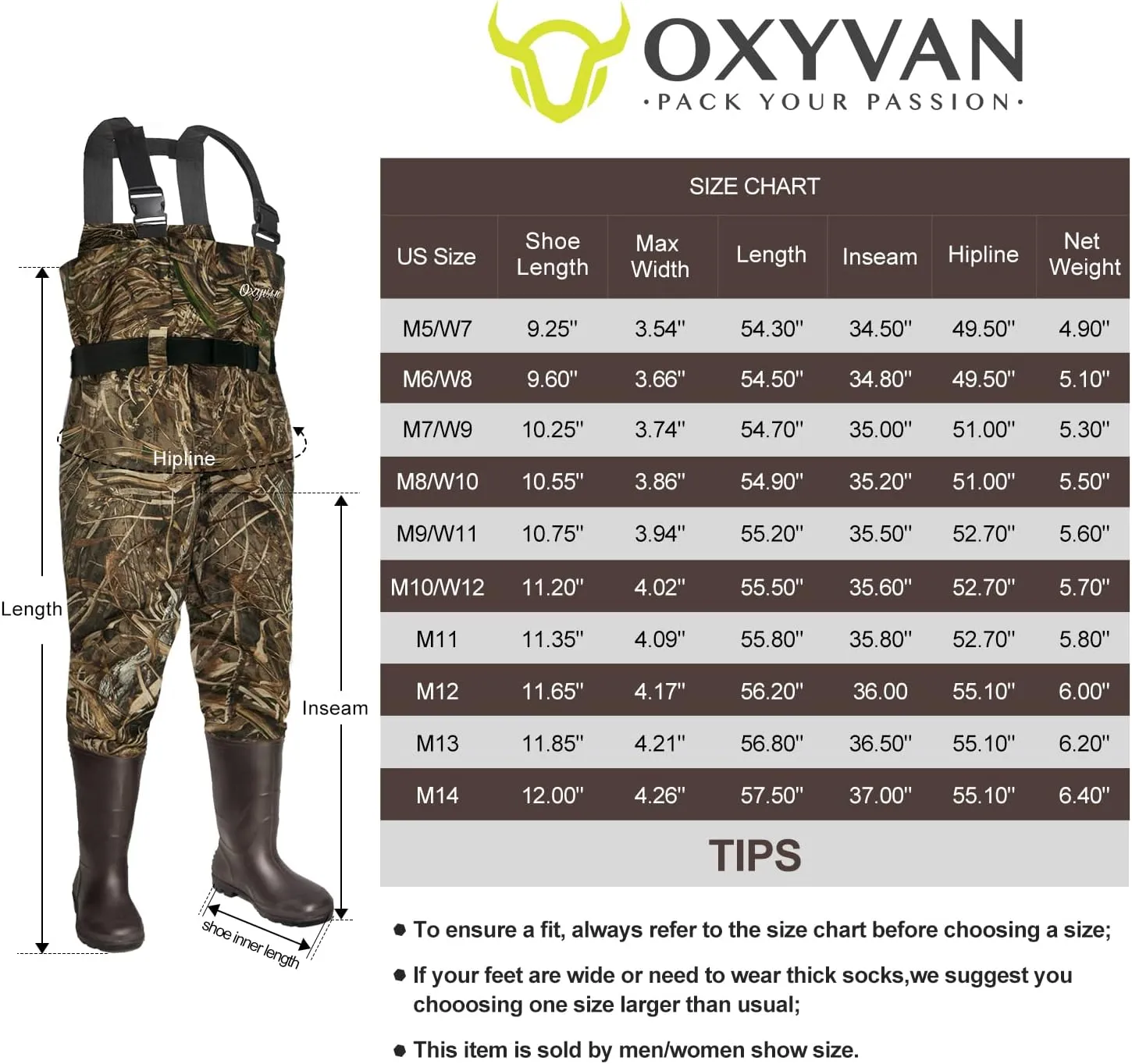 OXYVAN Chest Waders with Boots for Men & Women, Nylon/PVC Lightweight Fishing Wader with Boots Hanger