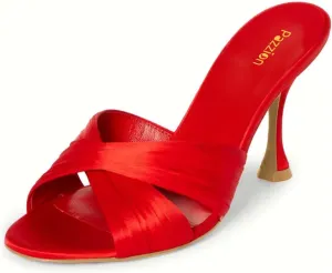 Pazzion Women Graceful Open Round Toe High Heel Mules Sandals Cross Straps Slip On Backless Slipper Casual Outdoor Prom Shoes Size 4-16 US