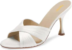 Pazzion Women Graceful Open Round Toe High Heel Mules Sandals Cross Straps Slip On Backless Slipper Casual Outdoor Prom Shoes Size 4-16 US