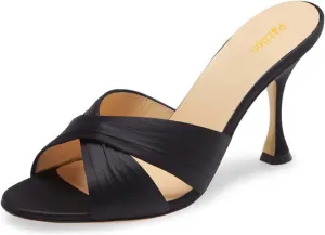 Pazzion Women Graceful Open Round Toe High Heel Mules Sandals Cross Straps Slip On Backless Slipper Casual Outdoor Prom Shoes Size 4-16 US