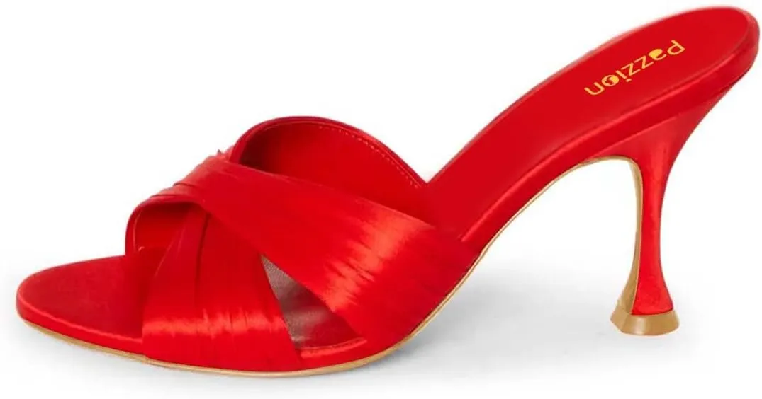 Pazzion Women Graceful Open Round Toe High Heel Mules Sandals Cross Straps Slip On Backless Slipper Casual Outdoor Prom Shoes Size 4-16 US