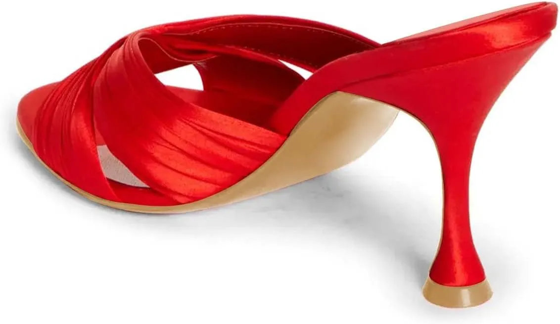 Pazzion Women Graceful Open Round Toe High Heel Mules Sandals Cross Straps Slip On Backless Slipper Casual Outdoor Prom Shoes Size 4-16 US