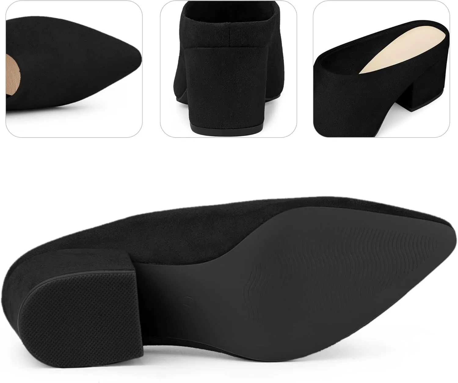 Perphy Chunky Heels Pointed Toe Slip on Slide Mules for Women