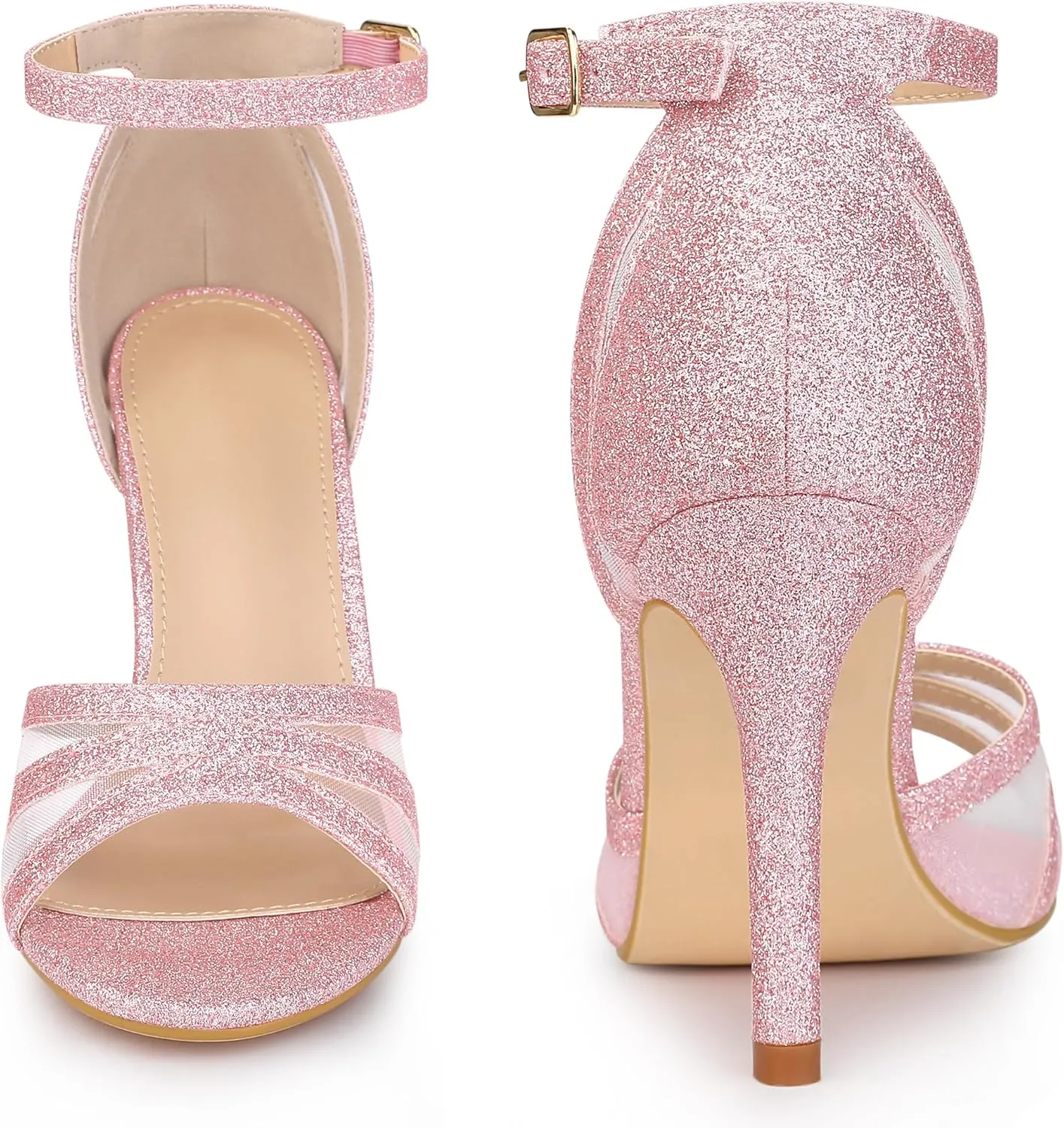 Perphy Glitter Heel Ankle Strap Stiletto Heels Pumps Sandals for Women