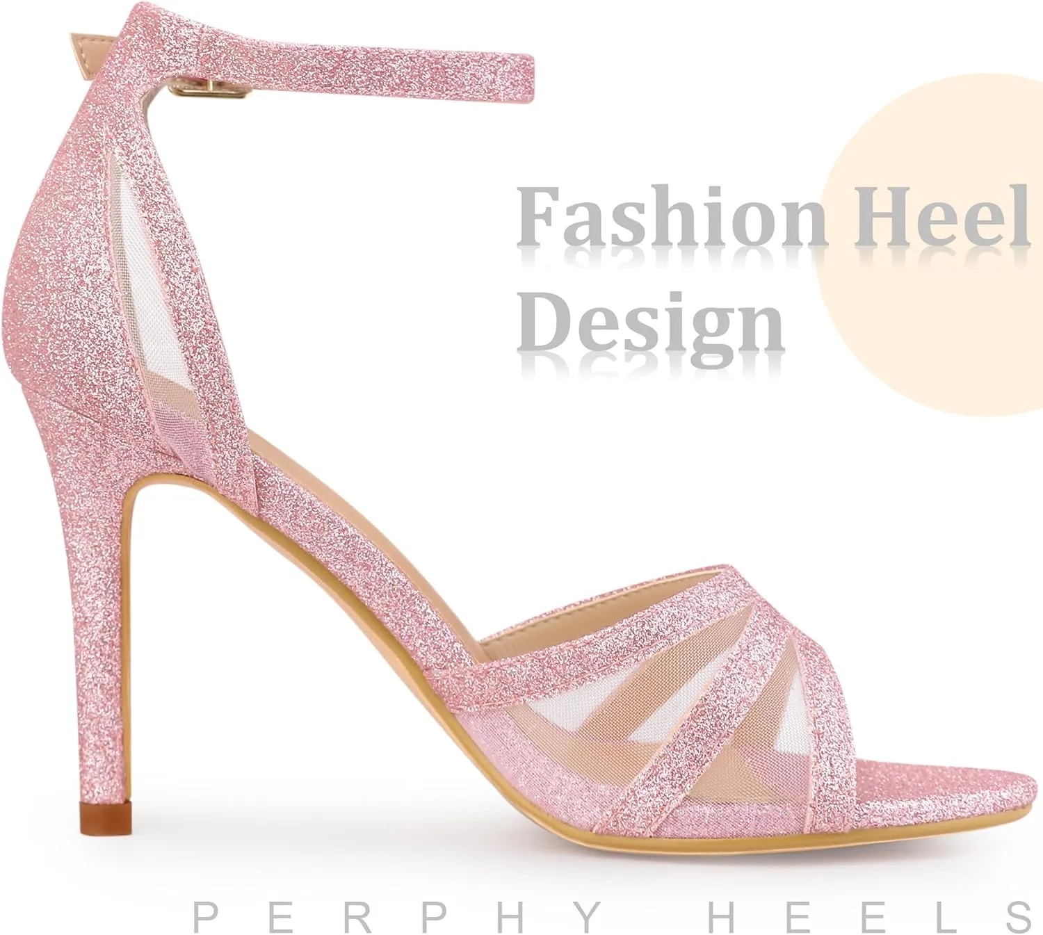 Perphy Glitter Heel Ankle Strap Stiletto Heels Pumps Sandals for Women