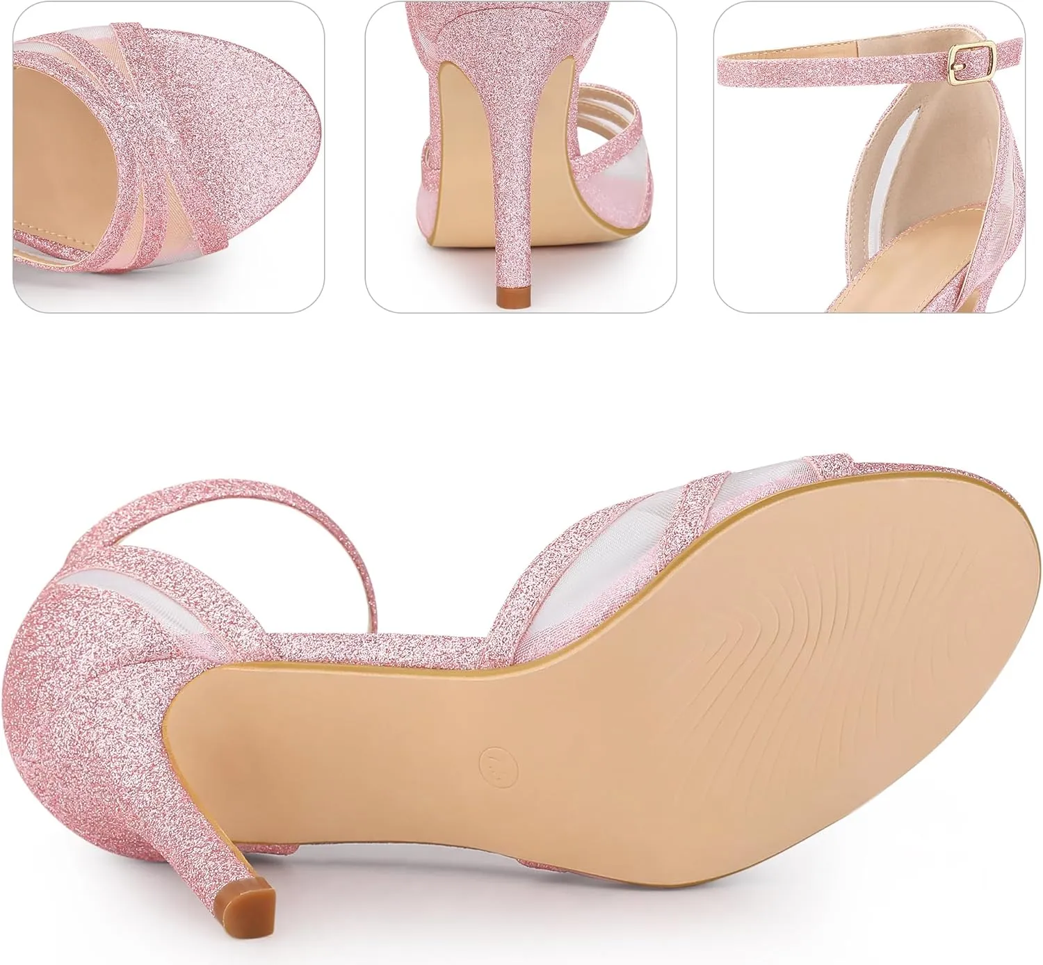 Perphy Glitter Heel Ankle Strap Stiletto Heels Pumps Sandals for Women
