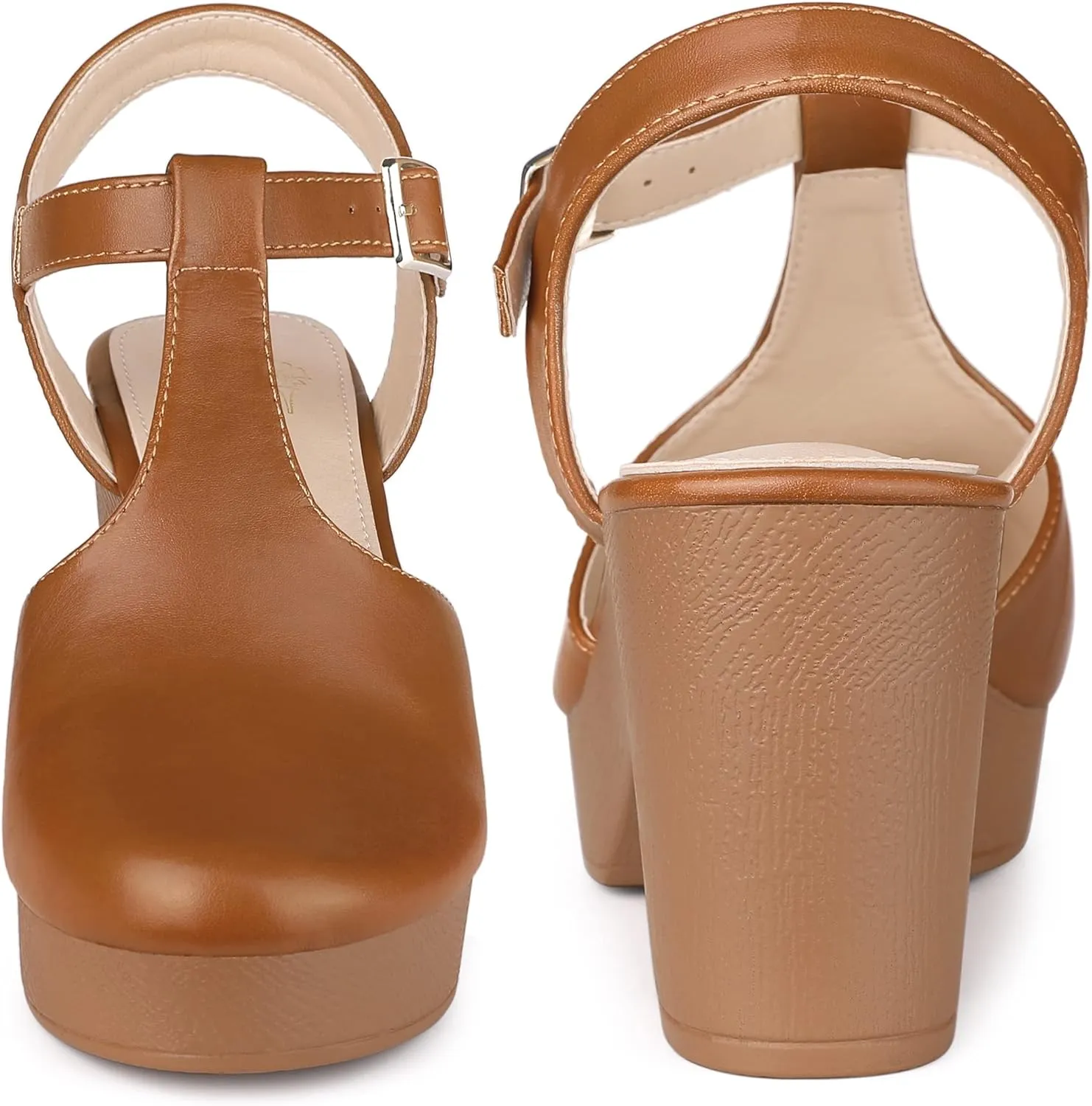 Perphy Platform T-Strap Shoes Chunky Heels Mules Sandals for Women