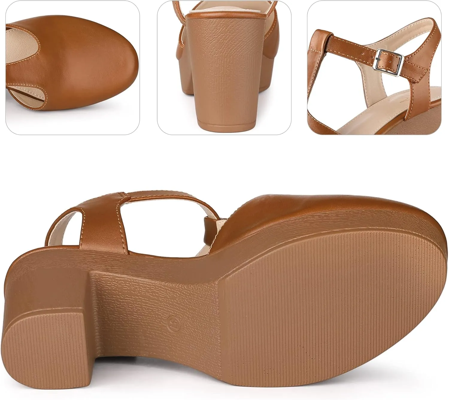 Perphy Platform T-Strap Shoes Chunky Heels Mules Sandals for Women