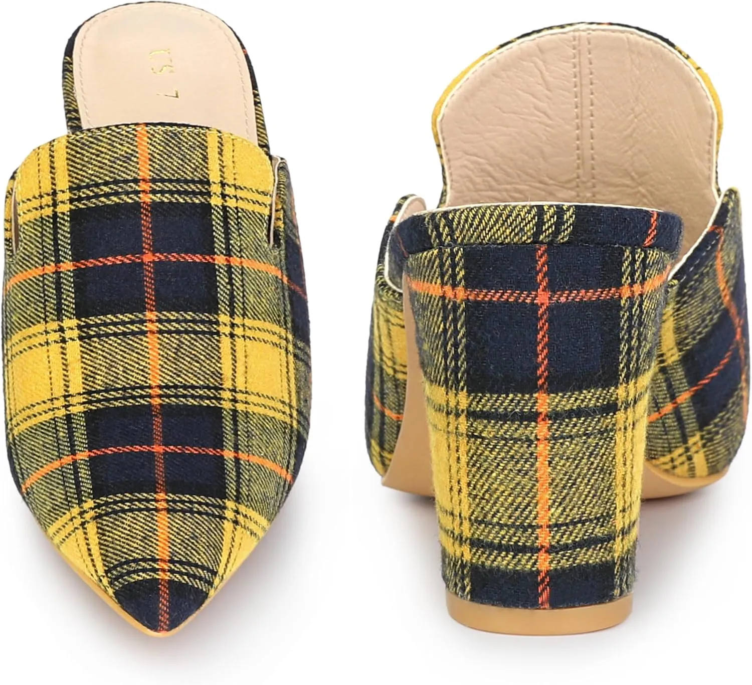 Perphy Pointed Toe Slip on Chunky Heels Houndstooth Slide Mules for Women