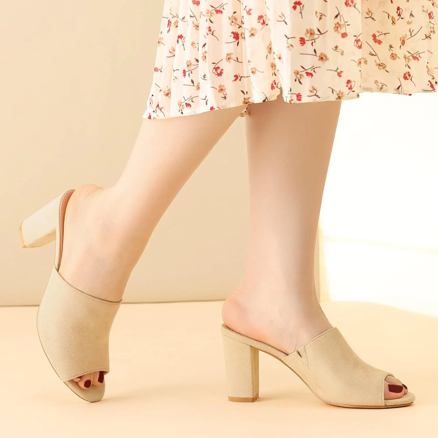 Perphy Slip on Chunky Heels Mules Slide Sandals for Women