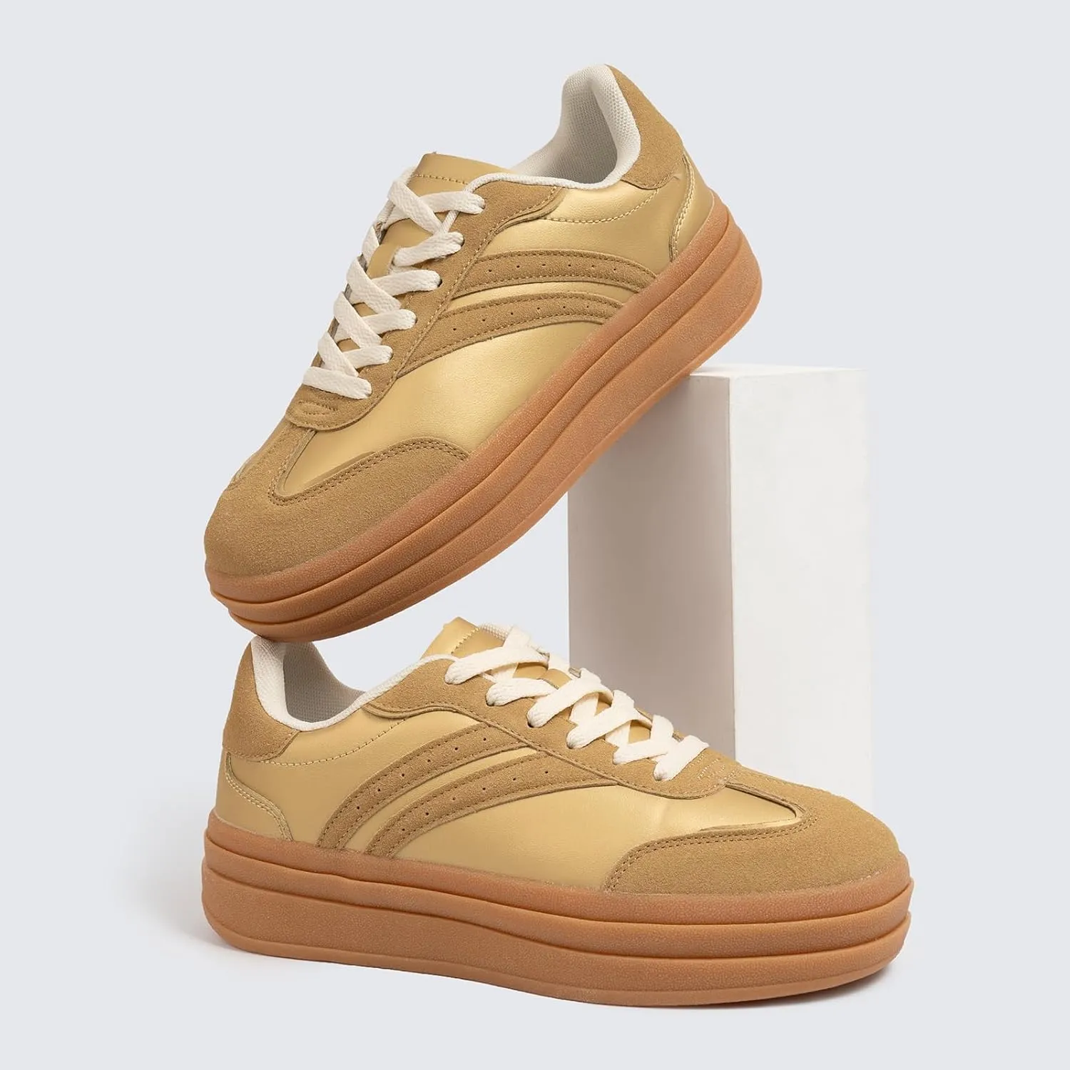 Platform Fashion Sneakers Women's Low-Top Classic Chunky Casual Lace-up Walking Shoes for Lady