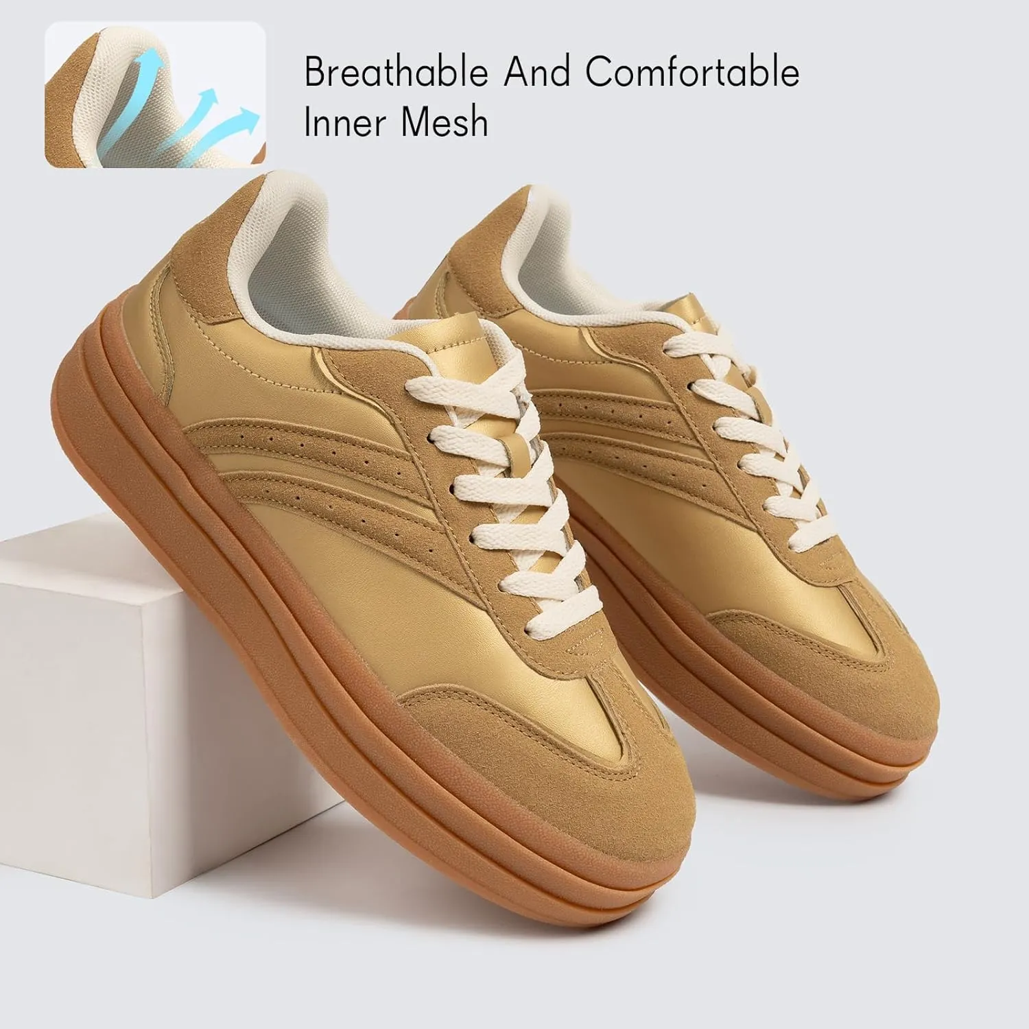 Platform Fashion Sneakers Women's Low-Top Classic Chunky Casual Lace-up Walking Shoes for Lady