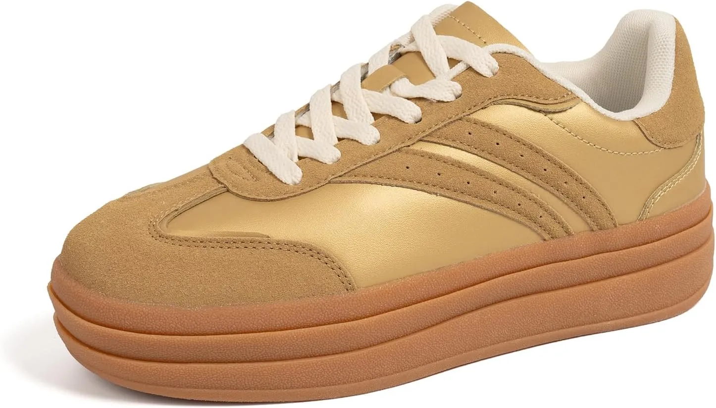Platform Fashion Sneakers Women's Low-Top Classic Chunky Casual Lace-up Walking Shoes for Lady