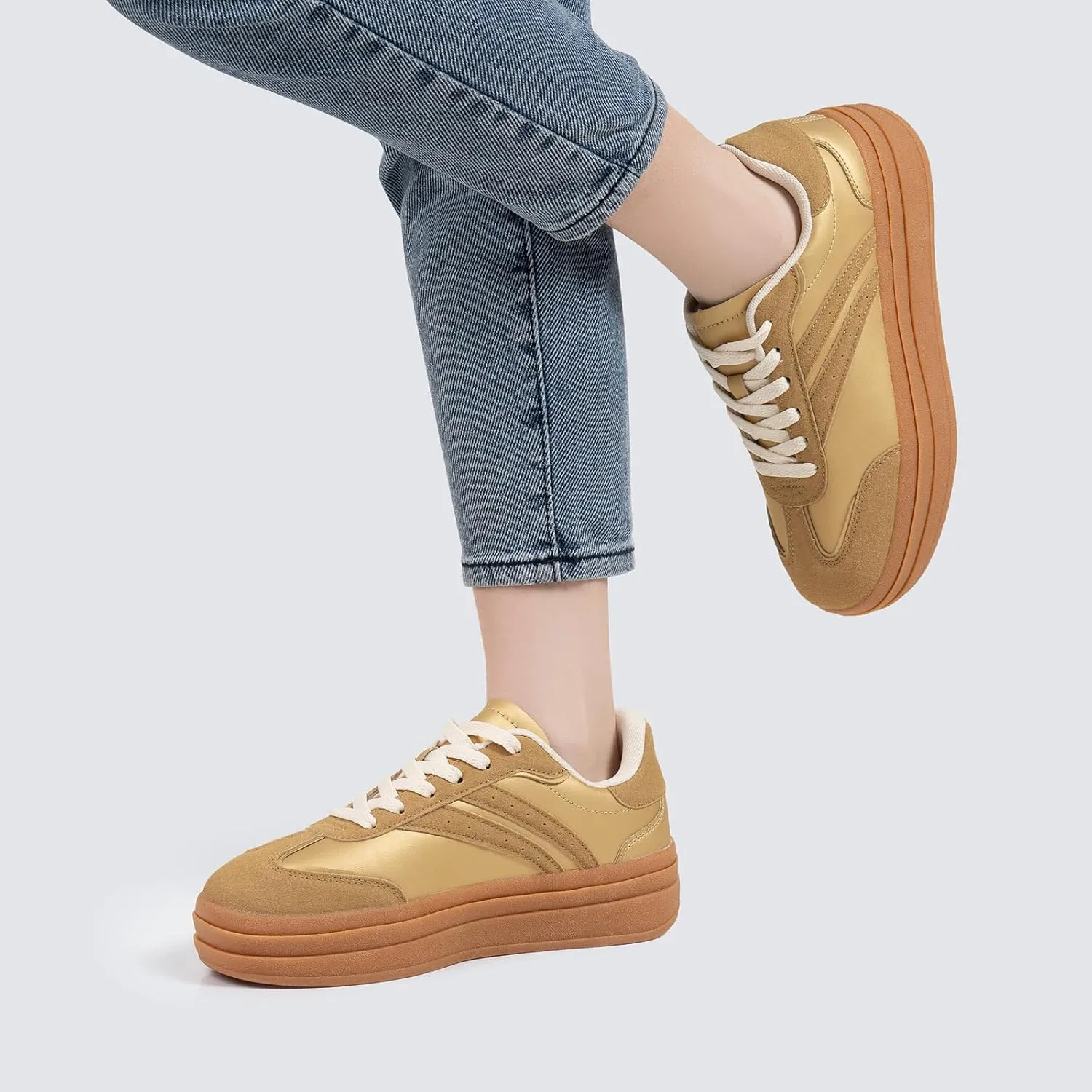 Platform Fashion Sneakers Women's Low-Top Classic Chunky Casual Lace-up Walking Shoes for Lady
