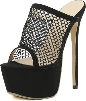 Platform Mules for Women Breathable Mesh Peep Toe Mules High Heels Sandals Summer Shoes Lady Pumps