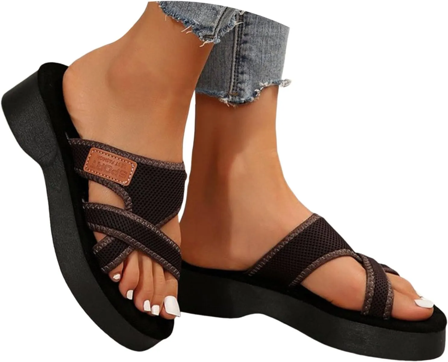 Platform Sandals Women 2025 Summer Anti-Slip Fish Mouth Beach Sandals Breathable Mesh Casual Outdoor Comfort Sandal