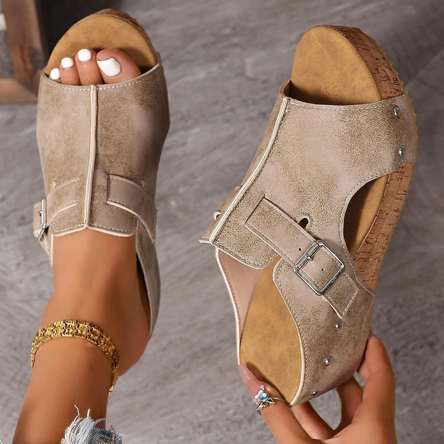 Platform Wedge Sandals for Women 2025 Open Toe Low Wedges Backless Summer Sandals Non Slip Hollow Out Comfortable Slippers Casual Dressy Walking Shoes Lightweight Breathable