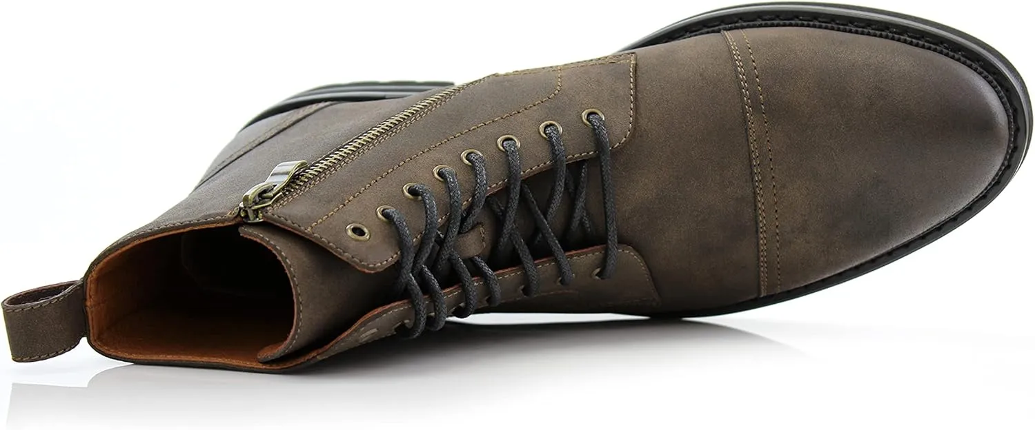 Polar Fox Brooke MPX806061 Grey Woolen and Leather Lace-up Fashion Chukka Boots with Zipper Closure