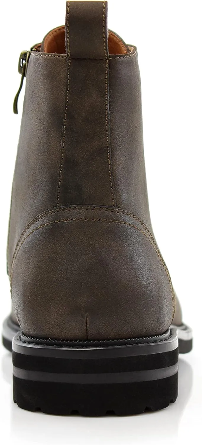 Polar Fox Brooke MPX806061 Grey Woolen and Leather Lace-up Fashion Chukka Boots with Zipper Closure