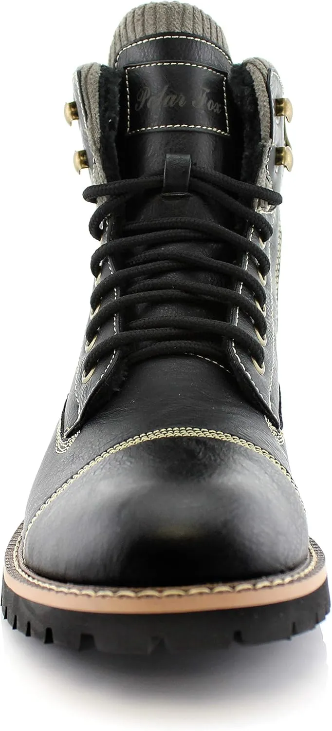 Polar Fox Mens Vegan Leather Winter Boots, with Faux Fur Lined Option