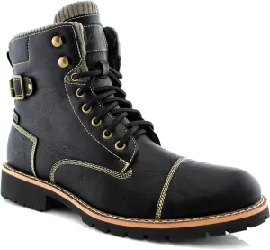 Polar Fox Mens Vegan Leather Winter Boots, with Faux Fur Lined Option