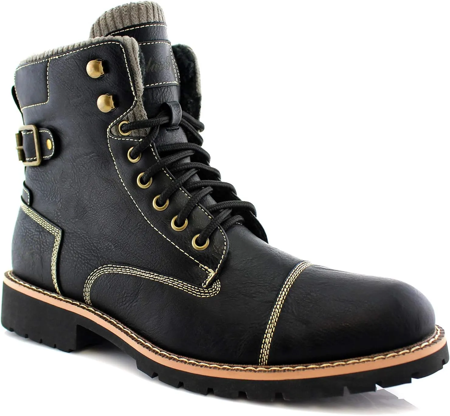 Polar Fox Mens Vegan Leather Winter Boots, with Faux Fur Lined Option