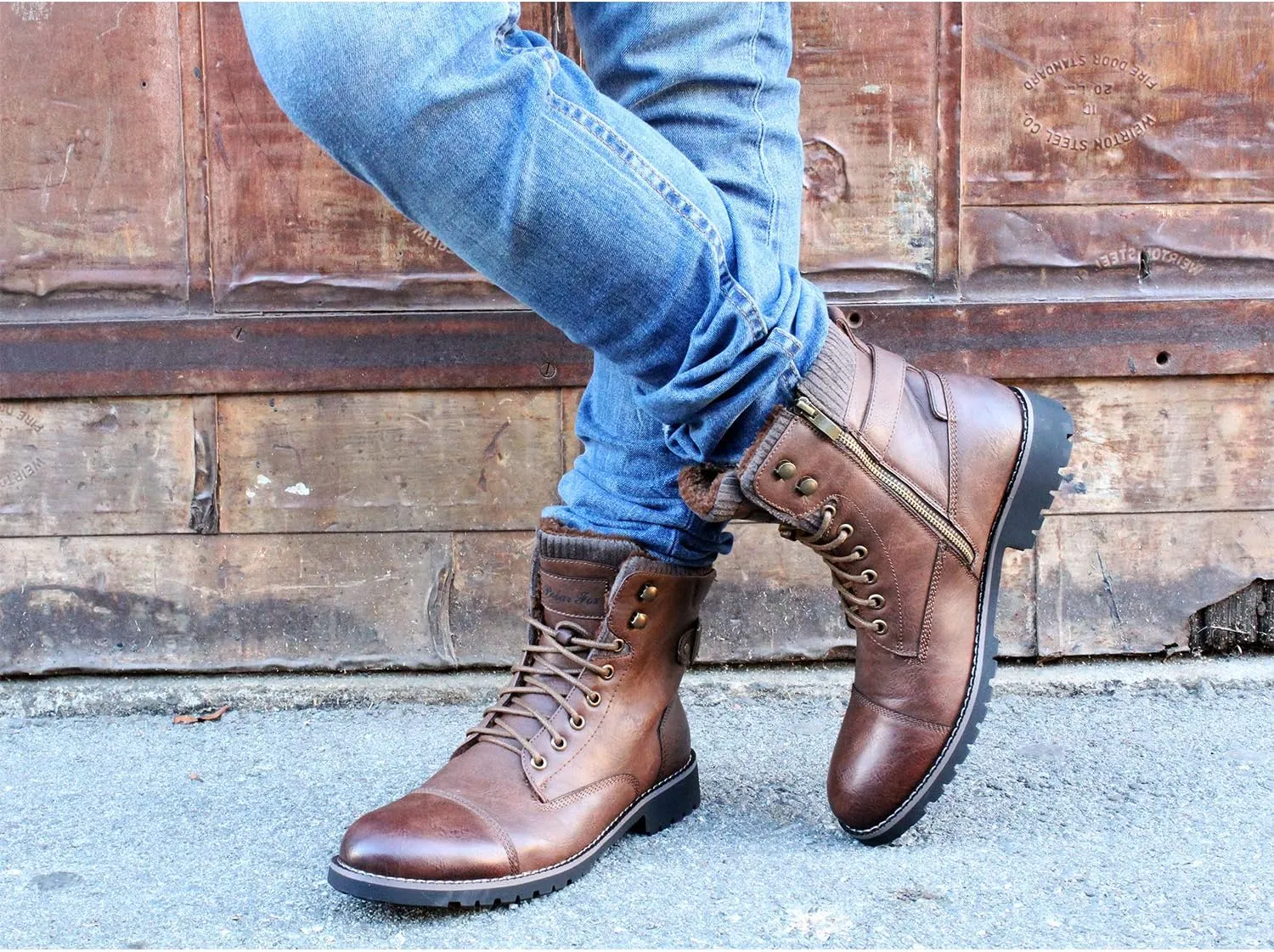 Polar Fox Mens Vegan Leather Winter Boots, with Faux Fur Lined Option