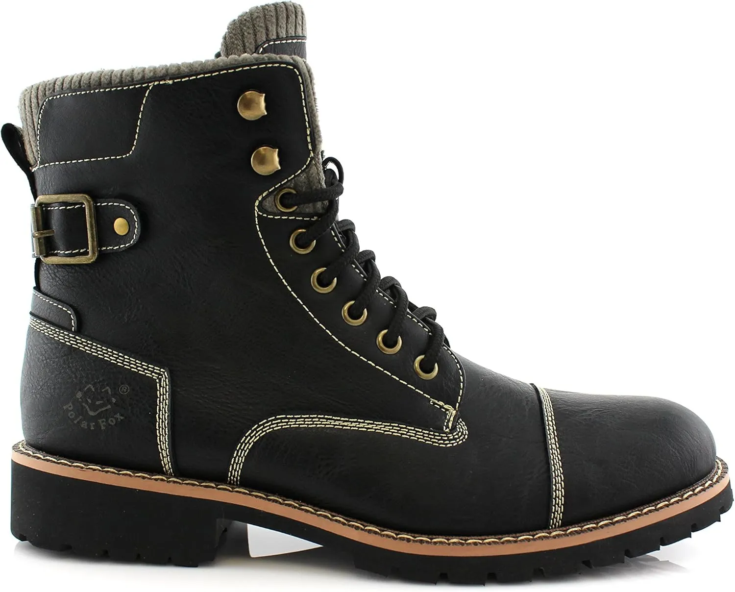 Polar Fox Mens Vegan Leather Winter Boots, with Faux Fur Lined Option