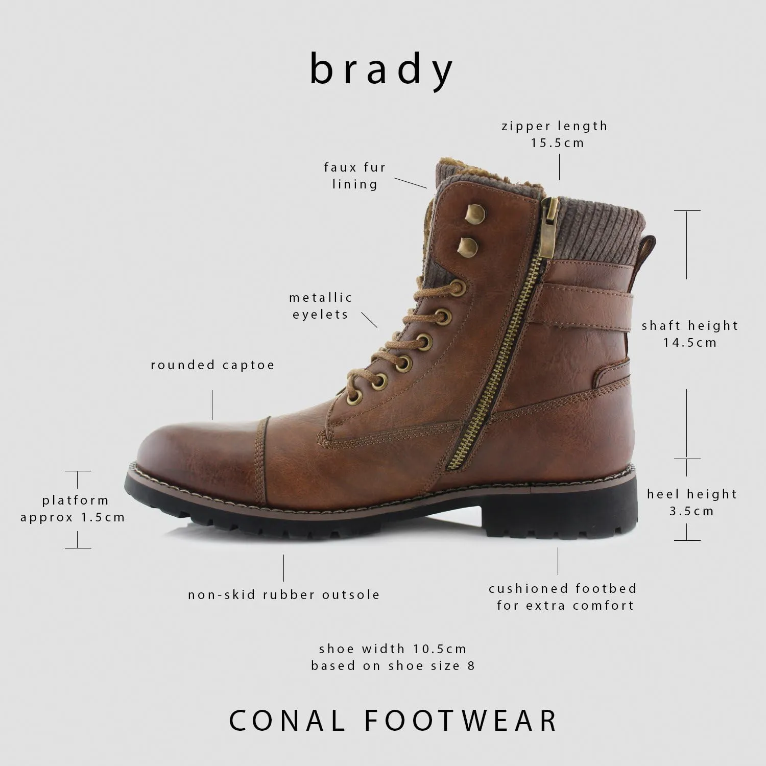 Polar Fox Mens Vegan Leather Winter Boots, with Faux Fur Lined Option