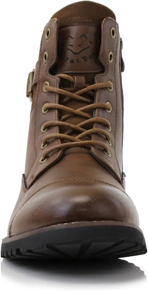 Polar Fox Patrick MPX808583 Men's 7-Eyelets Classic Combat Motorcycle Biker Boots with Zipper Closure