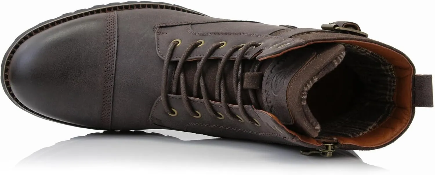 Polar Fox Patrick MPX808583 Men's 7-Eyelets Classic Combat Motorcycle Biker Boots with Zipper Closure