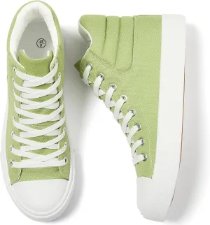 POVOGER High Top Sneakers for Women White Womens High Tops Canvas Shoes Black Fashion Sneakers Casual Lace up Tennis Shoes