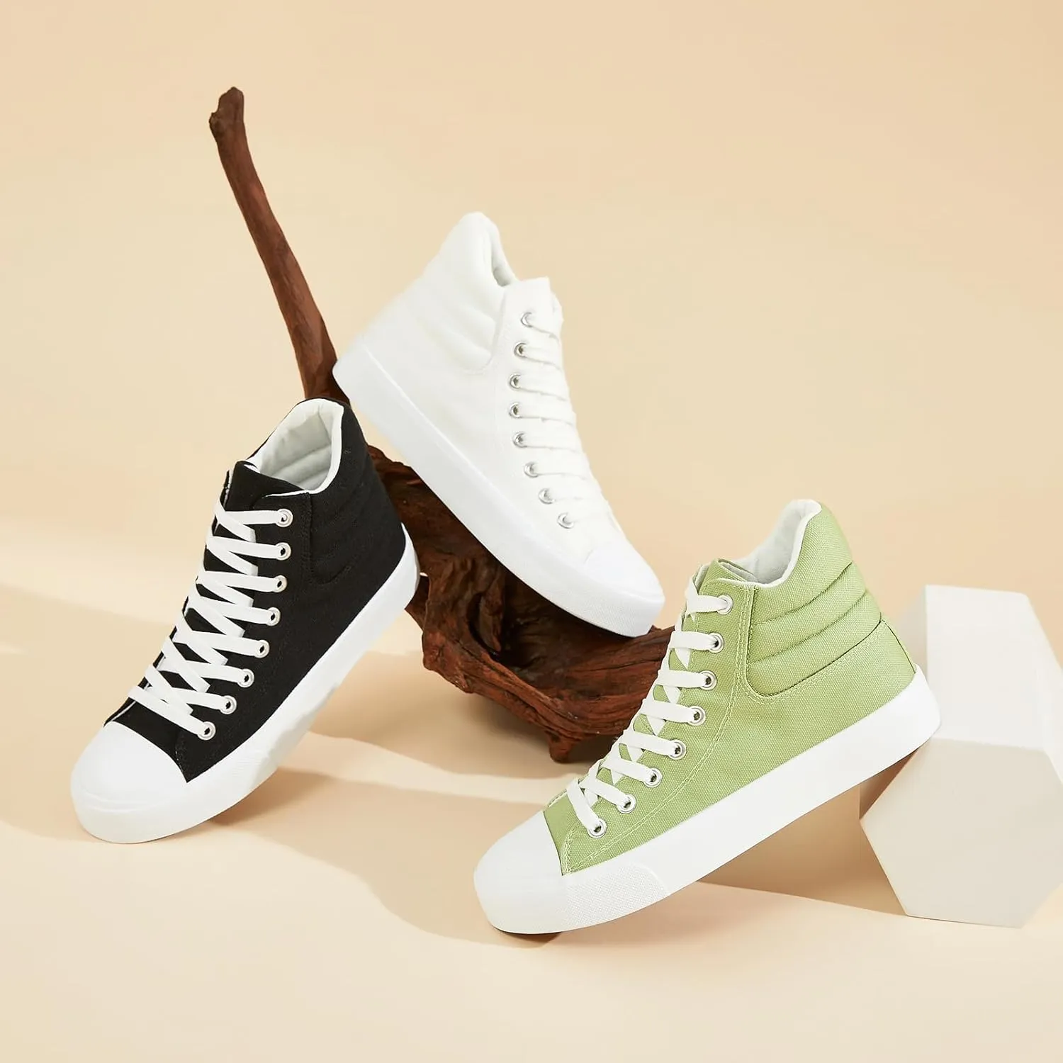 POVOGER High Top Sneakers for Women White Womens High Tops Canvas Shoes Black Fashion Sneakers Casual Lace up Tennis Shoes