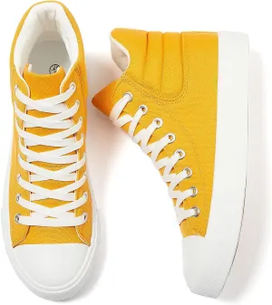 POVOGER High Top Sneakers for Women White Womens High Tops Canvas Shoes Black Fashion Sneakers Casual Lace up Tennis Shoes