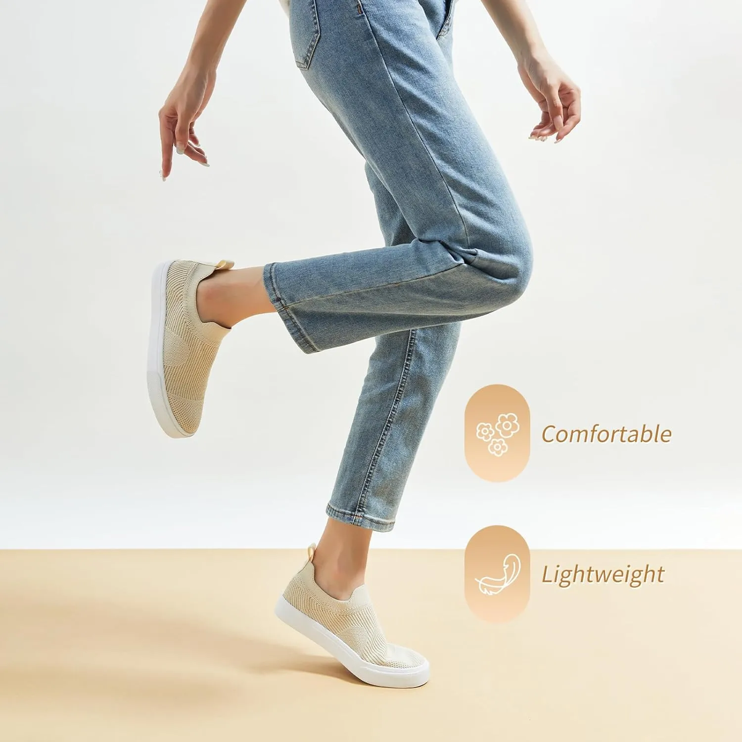 POVOGER Womens Walking Shoes Slip on Sneakers White Women Running Shoe Breathable Fashion Casual Shoes for Women